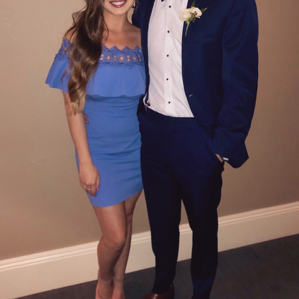 Off shoulder blue dress